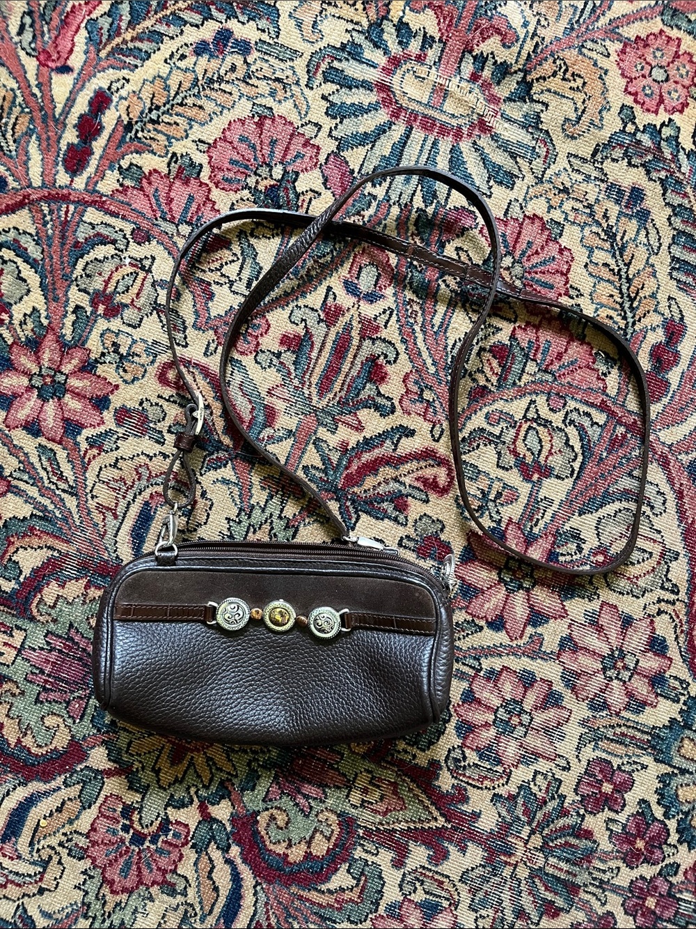 Vintage Brighton brown leather silver small mini purse bag with shoulder strap